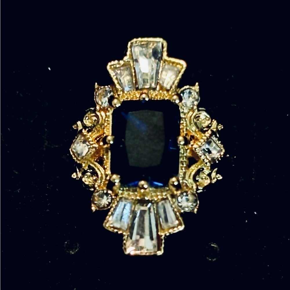 Brilliant~Sapphire~Diamond Cocktail Ring~ simulated gemstones~in 18k plate - Picture 6 of 6
